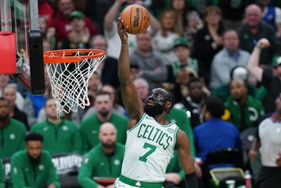 Jaylen Brown on Celtics’ play vs. Hawks, Derrick White’s impact, and how his hand feels