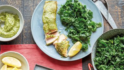 Air fryer pesto salmon