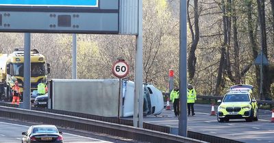 Glasgow M8 westbound closed as overturned lorry blocks lanes after collision