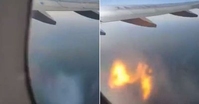 Terrifying moment passengers watch in horror as their jet engine explodes in mid-air