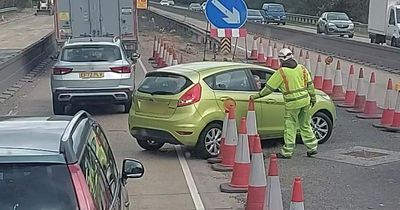'Impatient' elderly driver filmed moving traffic cones to escape queue on A12