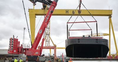 Launch of first Harland and Wolff vessel completed at Belfast ship yard for 20 years