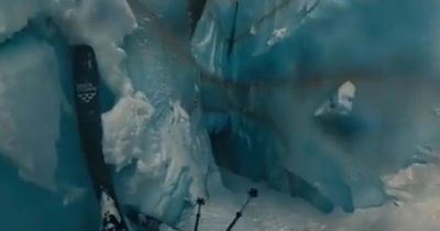 Skier's GoPro captures moment he narrowly escapes death falling into glacier crack