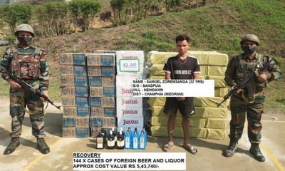 Assam Rifles seizes foreign liquor worth Rs 5 lakh in Mizoram's Champhai; one nabbed