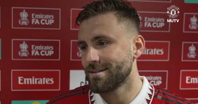 Manchester United defender Luke Shaw reacts to playing against Manchester City in FA Cup final