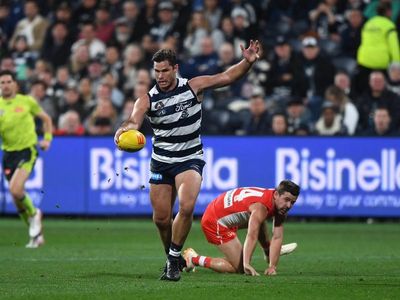 Geelong smash Swans to cap off AFL flag unveiling