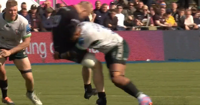 Biggest rugby tackle of the season sees fuming Owen Farrell marched back by ref