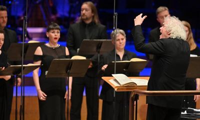 BBC Singers/LSO review – music, and words, of power as Rattle protests vandalism of UK’s musical life