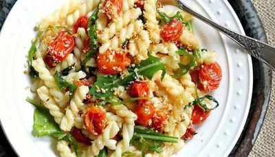 Old bread is the star of this pasta with roasted tomatoes and cheesy breadcrumbs