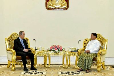 Former UN chief Ban Ki-moon meets Myanmar junta chief