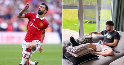 Man Utd injury crisis goes from bad to worse as Bruno Fernandes pictured with crutches