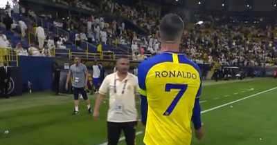 Former Manchester United star Cristiano Ronaldo reacts furiously to Al-Nassr staff during semi-final defeat