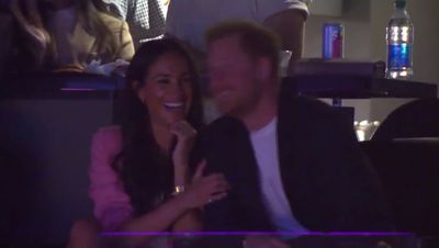 Meghan and Harry appear on the big screen at the LA Lakers