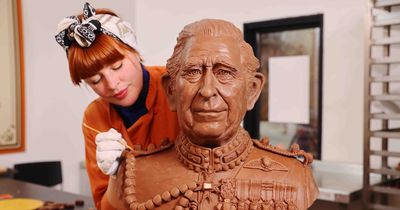 Incredible life-sized bust of King Charles made from 17 LITRES of melted chocolate