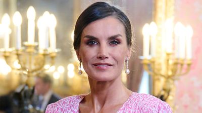 Queen Letizia of Spain's rouched ditsy-print pink dress is the best floral look we've seen all year