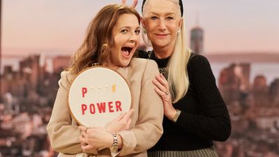 Helen Mirren's platform heels and long locks wow as she chats Hollywood hunks, royal roles, and corgis on the Drew Barrymore Show