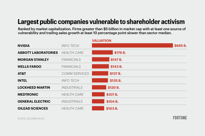 Goldman Sachs says there are 116 stocks, including Nvidia and FedEx, that are vulnerable to an activist attack. See the full list