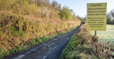 Sign tells drivers to ‘adjust their bras’ and ‘secure their nuts’ on potholed Carmarthenshire road