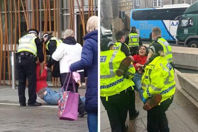 Video shows climate activists being dragged by police after Holyrood paint stunt