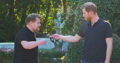 James Corden snatches phone from interviewer after getting texts from Prince Harry