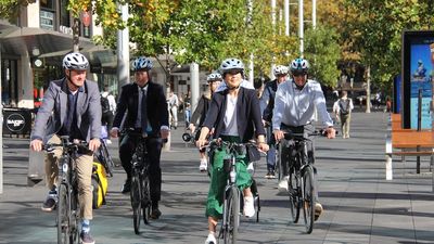 Crown Princess Mary cycles through Sydney as part of Australian tour highlighting climate change