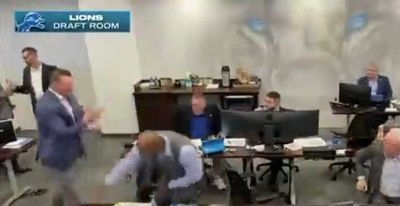Lions GM Brad Holmes went off and smashed a table in joy after drafting RB Jahmyr Gibbs