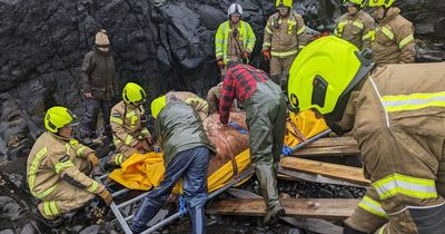 Cow stuck at bottom of cliff rescued by Scots firefighters after battle against incoming tide