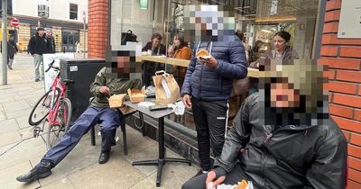 Moment woman says she caught Deliveroo riders eating her lunch order outside