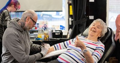 Care home resident fulfils her teenage dream of getting a tattoo - at the age of 77