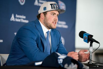 Photos from Peter Skoronski’s introductory presser with Titans