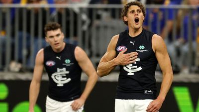 Charlie Curnow bags nine goals in Carlton's 108-point AFL win over West Coast as Melbourne thrashes Kangaroos by 90 points