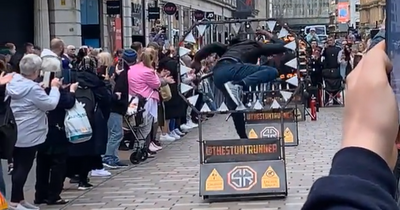 Glasgow punter decks it after halting stuntman's show and leaping over hurdles