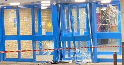 Picture shows damage to doors at Sunderland Royal Hospital after being hit by car