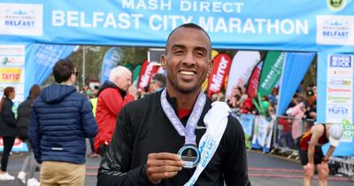 Belfast City Marathon: Winner crosses line at Ormeau Park