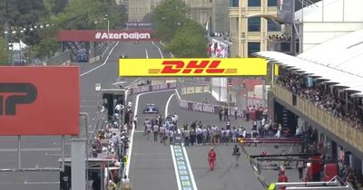 F1 chaos as driver nearly hits people allowed in pit lane while Azerbaijan GP still on