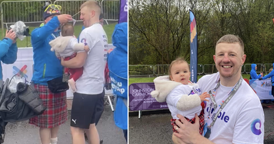 Baby who had heart surgery at two months carried over Glasgow Kiltwalk finish line by dad