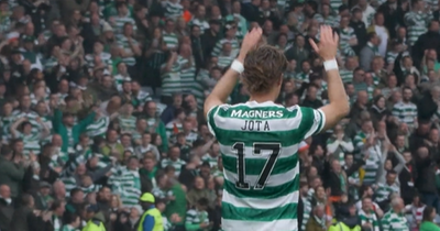 Jota Celtic unique angle goal footage vs Rangers shared by club as he bows towards fans at Hampden