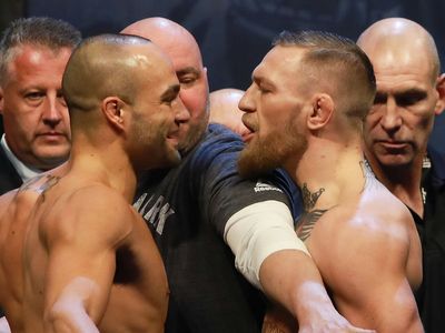 Conor McGregor gives former UFC rival Eddie Alvarez advice during bare knuckle boxing match