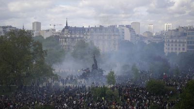 French police fire teargas as clashes erupt at May Day pension protests
