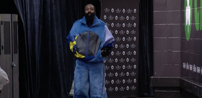 NBA fans roasted James Harden’s ridiculous fuzzy blue outfit ahead of Game 1 vs. Celtics
