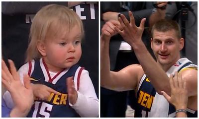 Nikola Jokic and his daughter pointed to their ring fingers together and it was so cute