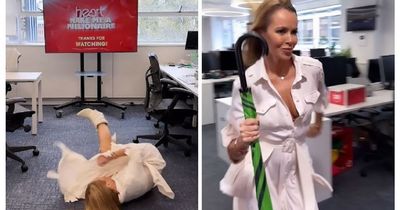 Amanda Holden makes office parkour look sexy as she channels Indiana Jones and fans think she's 'lost the plot'