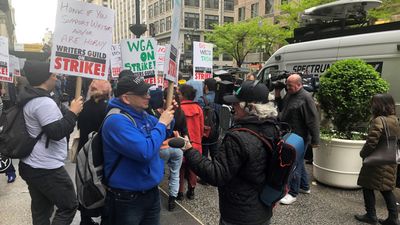 Striking Writers Picket Peacock NewFront Event