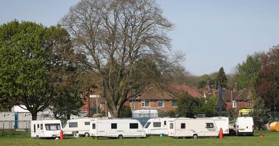 Travellers set up at Stockhill Park in Nottingham
