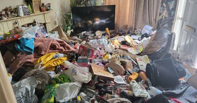 "We couldn't get in the front door!": Brave cleaners confront 3ft-deep 'horrendous rubbish' in Greater Manchester home