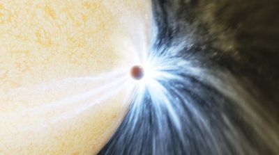 With a Gulp and Burp, a Bloated Star Swallows a Jupiter-Sized Planet