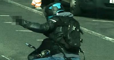 Brazen biker repeatedly sets off speed trap - giving the finger to police as he speeds past camera