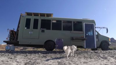 Shuttle Bus RV Has Gorgeous Interior With Skylights, Bedroom Bay Doors
