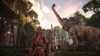 Horizon Forbidden West Burning Shores is home to a dinosaur amusement park and I'm obsessed