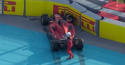 Charles Leclerc smashes into barrier in Miami GP practice as slippery track wreaks havoc